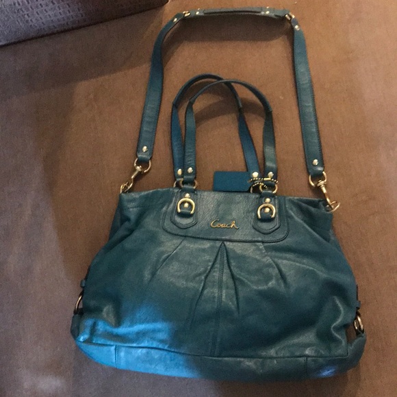 Coach satchel in teal color with a removable strap - Picture 1 of 8